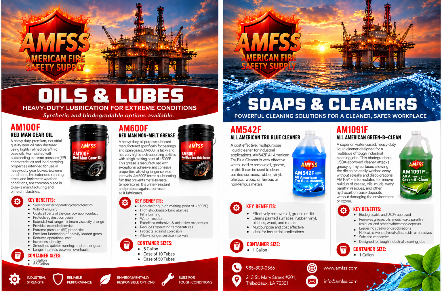 AMFSS oils, lubricants and cleaners brochure artwork